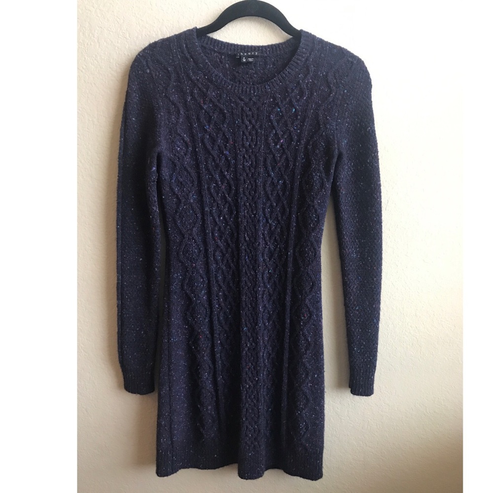 THEORY Cable Knit Fitted Wool Sweater Dress
